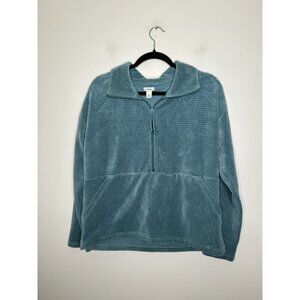 L.L. Bean Jacket Women Teal Blue Fleece Pullover 1/4 Zip Outdoors Size Small